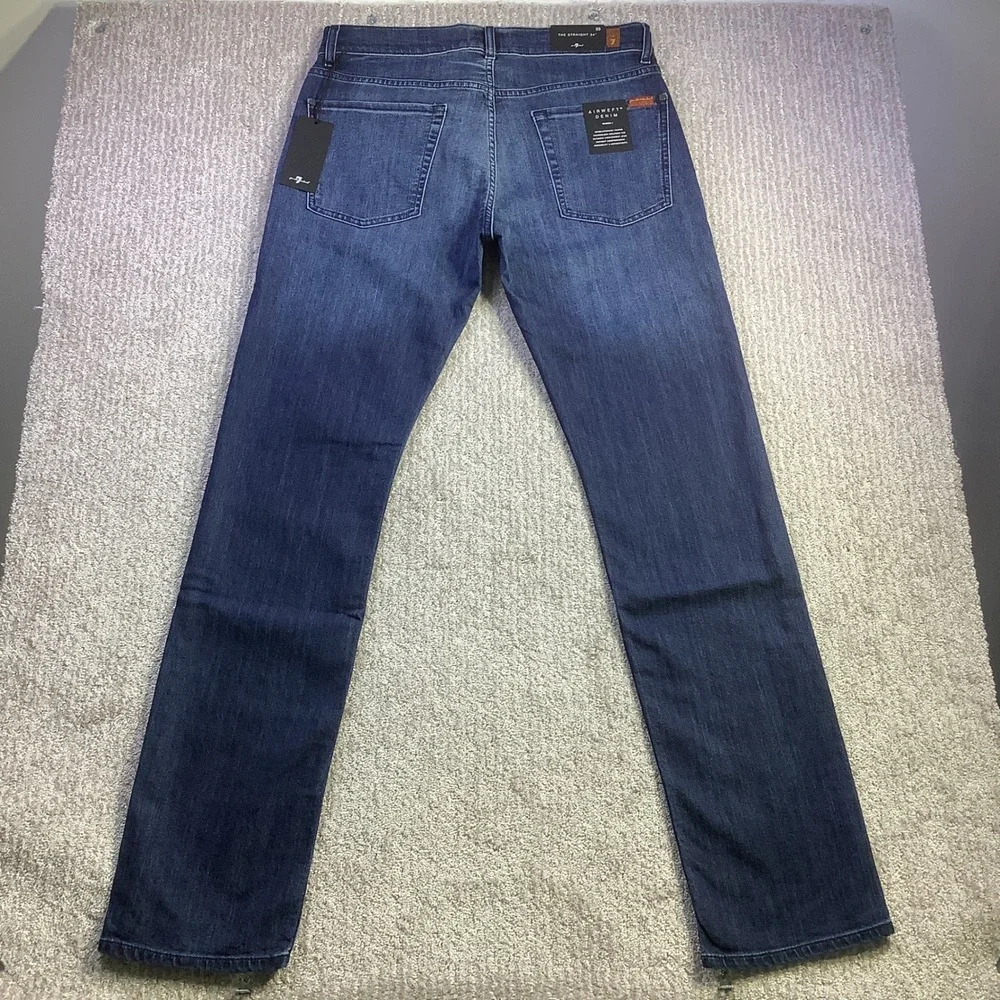 7 For All Mankind The Straight Airweft Denim Jeans Proper Blue Size 33 x 34 NWT